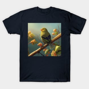 Greenfinch Bird on a Branch T-Shirt